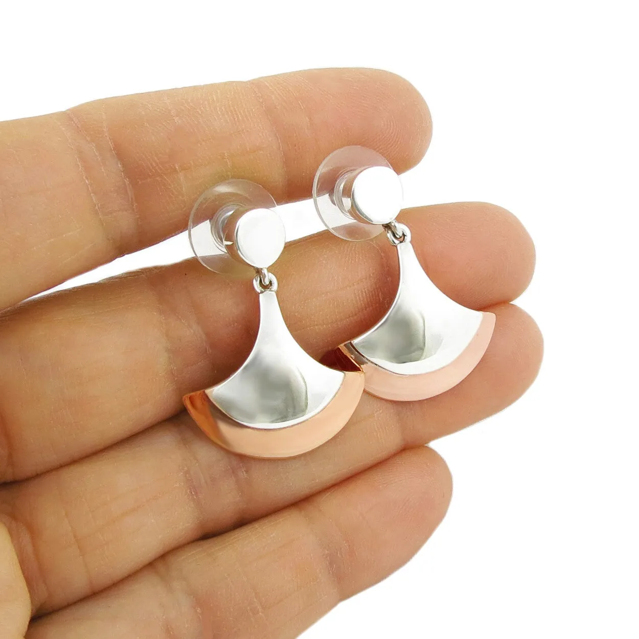 Copper and 925 Silver Curved Drop Earrings