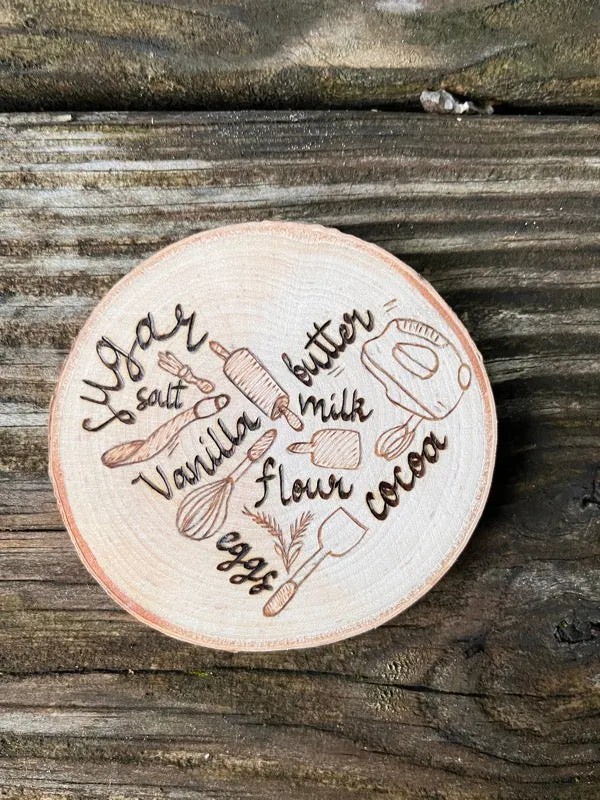 I Heart Baking Wood Burned Fridge Magnet