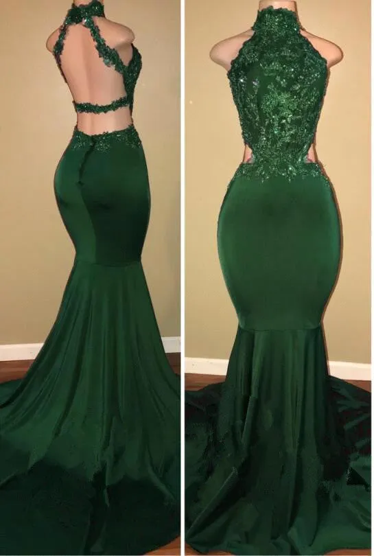 kamahe Green lace mermaid prom dress, green evening dress