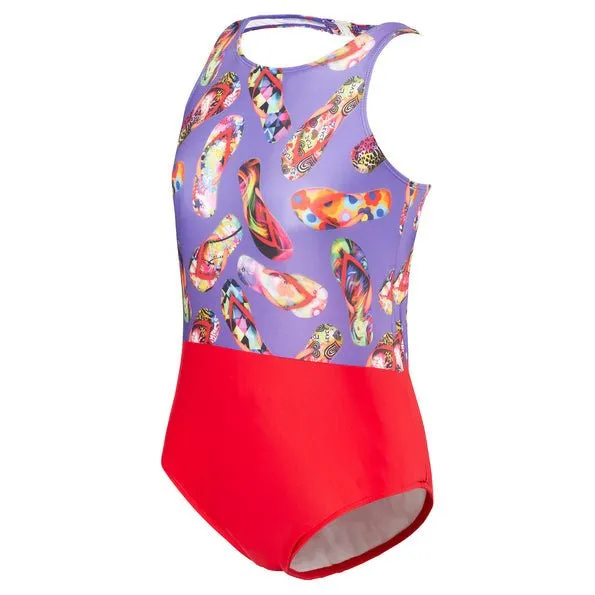 Kes-vir Girl's Flipflop- Damson/Rose Incontinence Halterneck Swimsuit