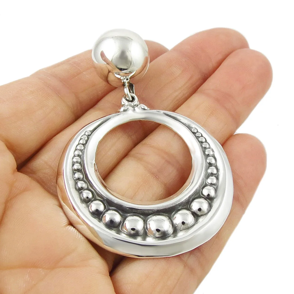 Large Maria Belen Taxco 925 Sterling Silver Hoop Earrings