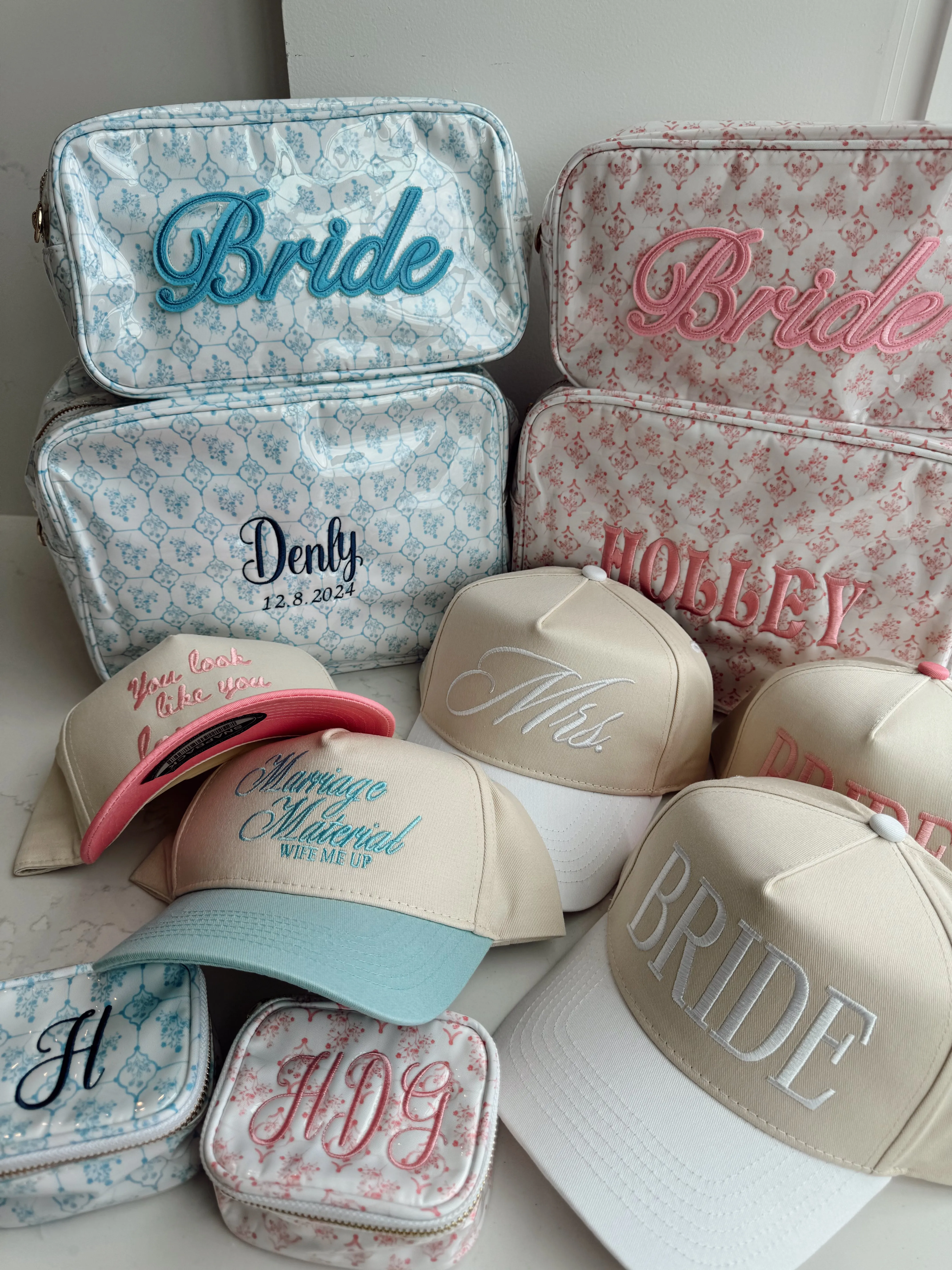 Pink   Blue Toile - Bride Large Bag