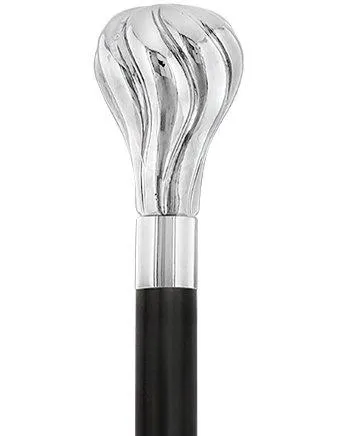 Scratch and Dent Elegant Swirl Knob Nickel Plated Handle Italian Handle Cane w/ Ash Shaft & Aluminum Silver Collar V1623
