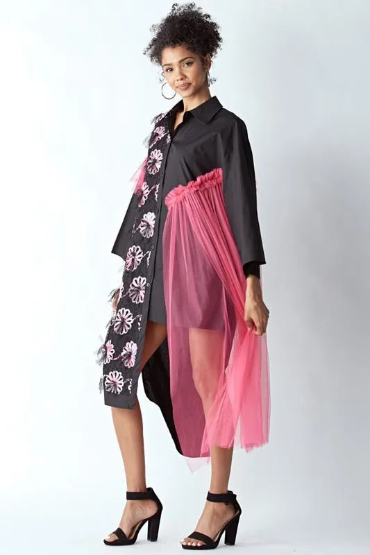 Shirt Dress with Mesh Details