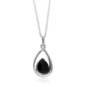 Sterling Silver Whitby Jet Designer Teardrop Pendant