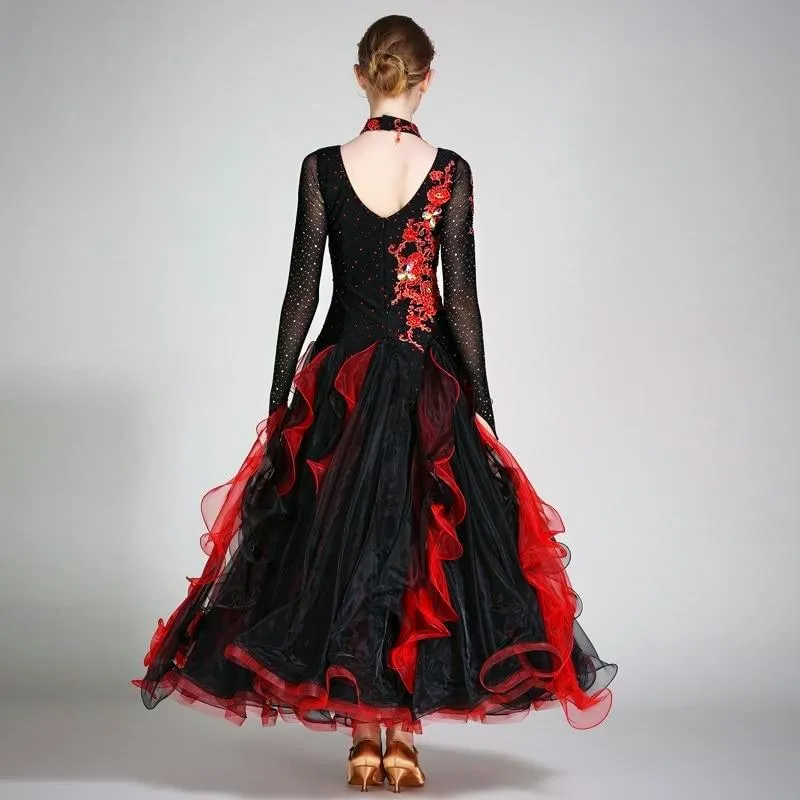 Striking Red & Black Ballroom Dance Dress