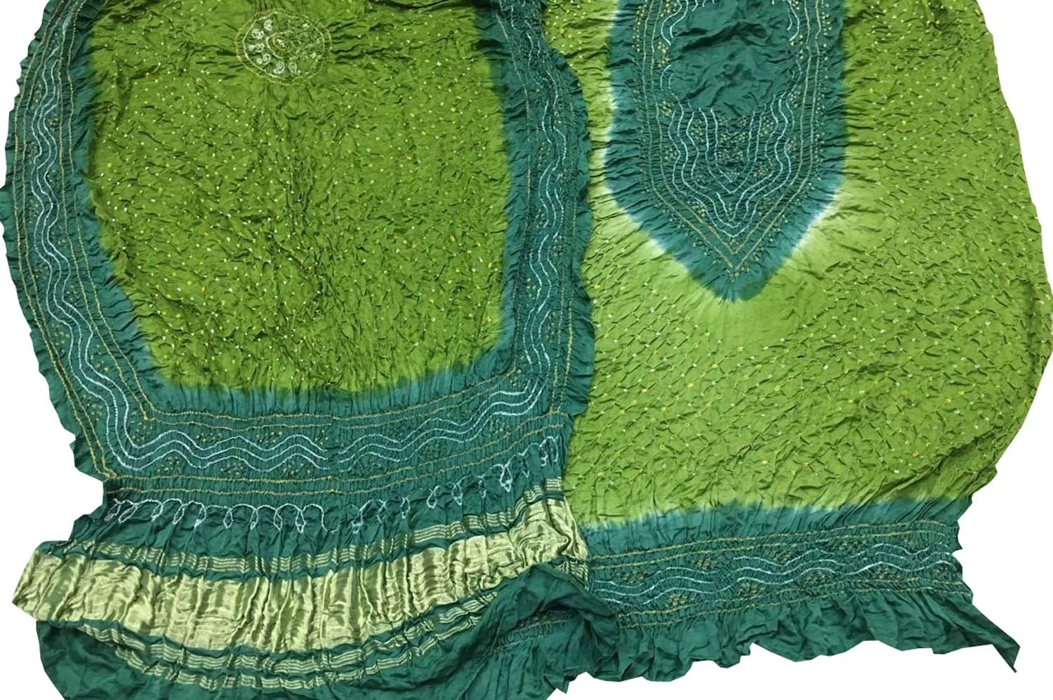 Stunning Green & Blue Bandhani Gajji Silk Suit