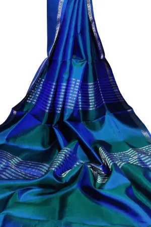 Stunning Green and Blue Bishnupur Silk Saree - Pure Elegance