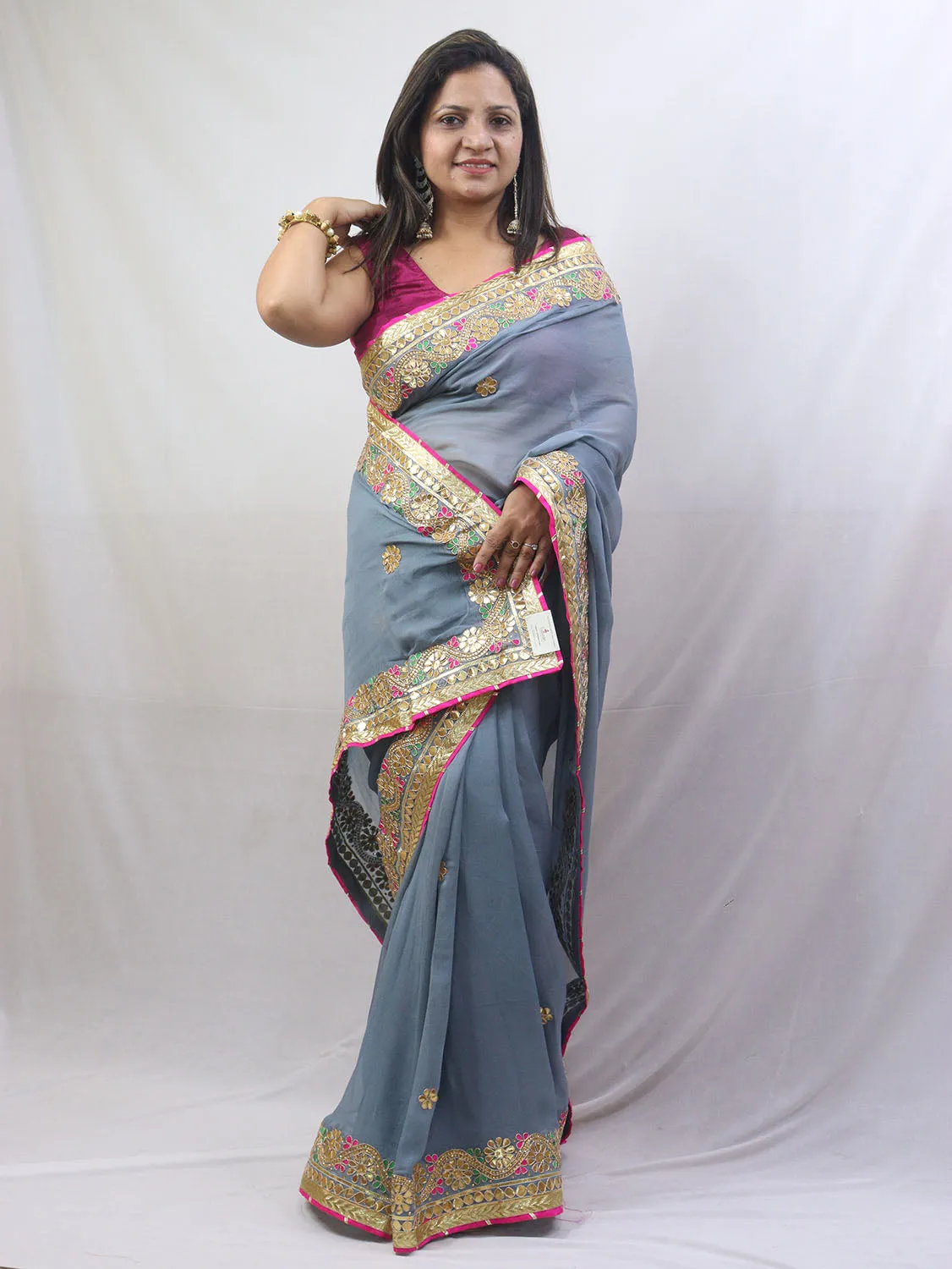 Stunning Grey Gota Patti Georgette Saree for Elegant Occasions