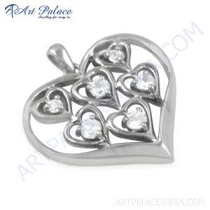Stunning Heart Style CZ Gemstone Silver Pendant - Beautiful Jewelry
