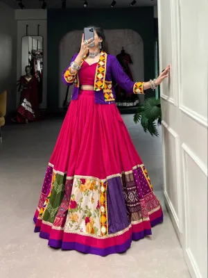 Stunning Pink Pure Rayon Printed Jacket Lehenga Choli