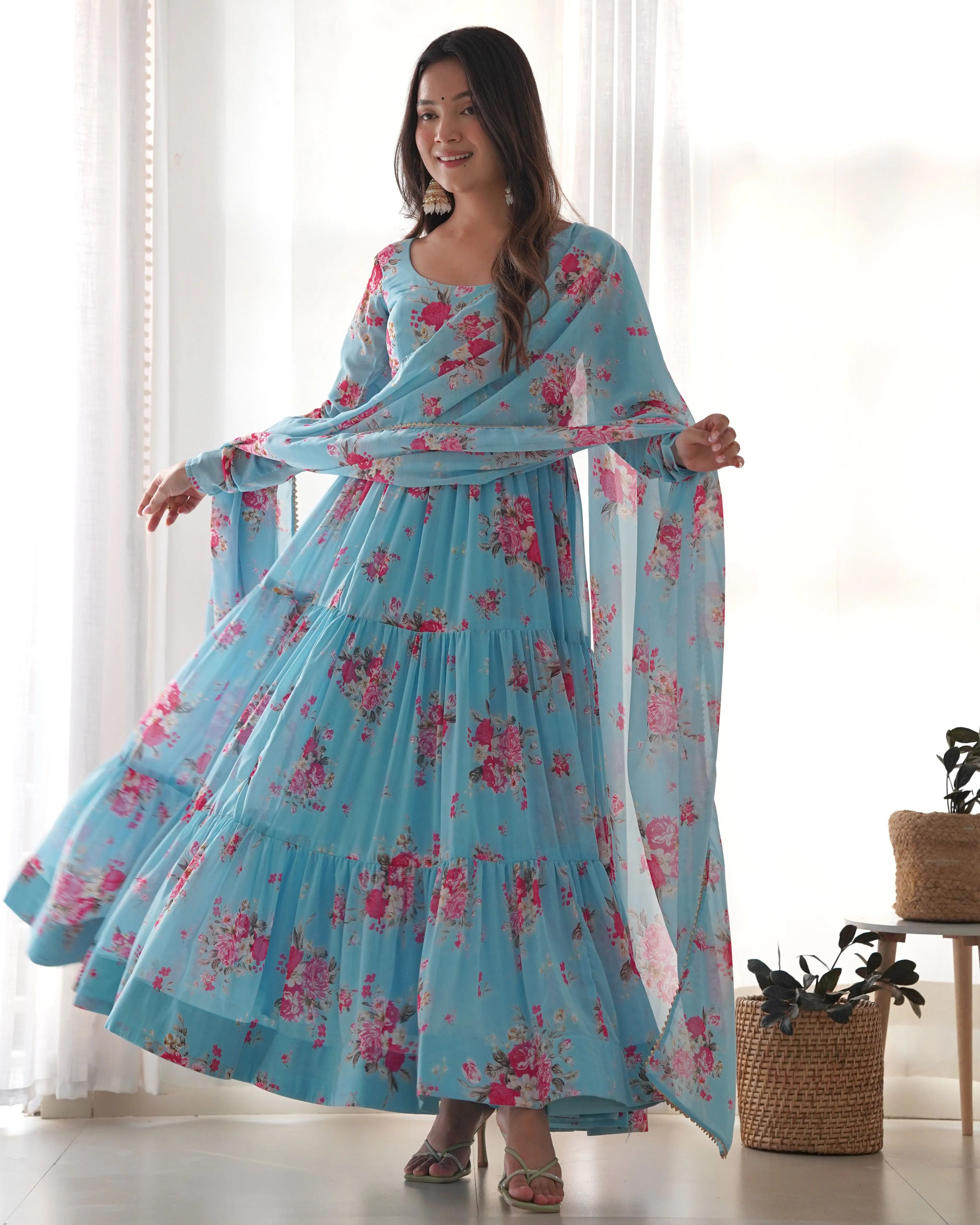 Stunning Pure Georgette Floral Printed Anarkali Suit