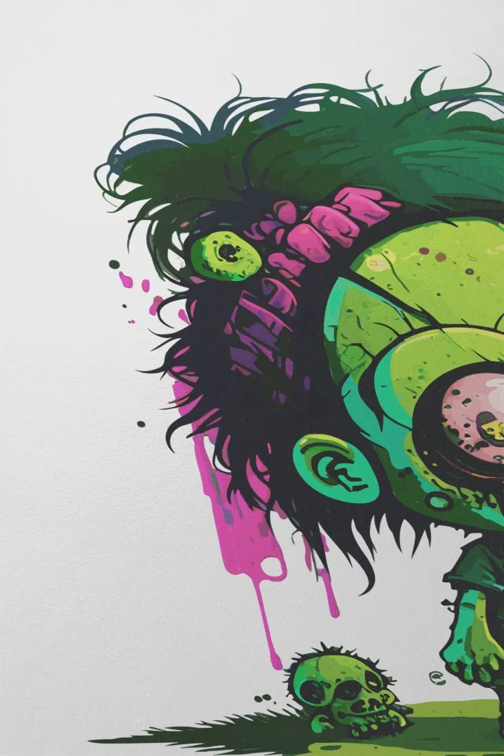 Unique Green-Skinned Cartoon Zombie