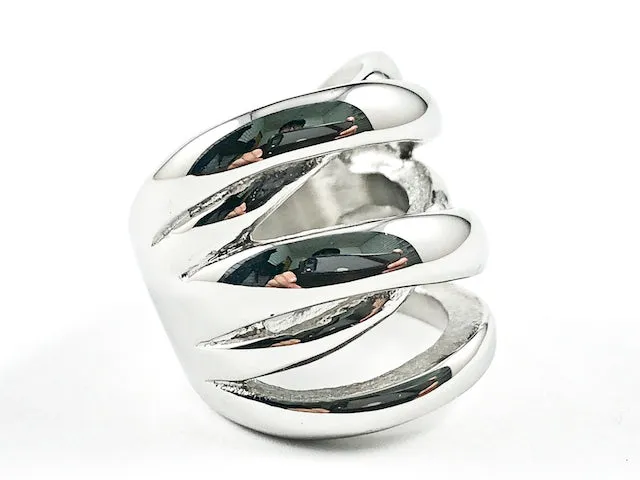 Unique Modern Swirl & Cross Shiny Metallic Style Steel Ring