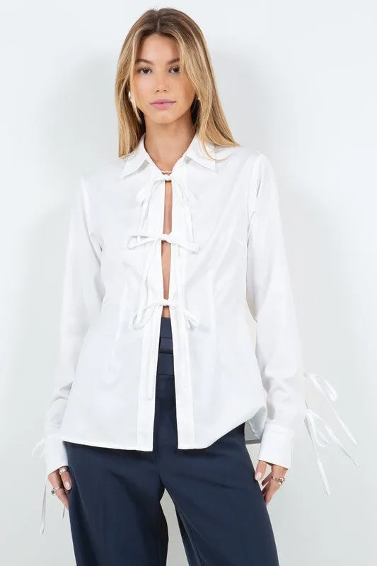 White Bow Tie Details Shirt
